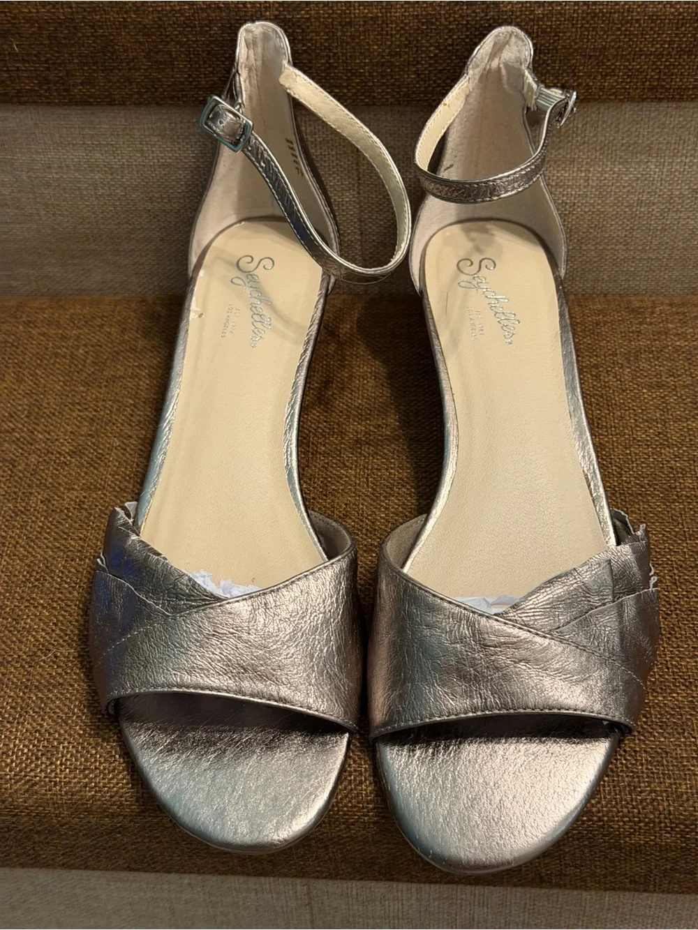 Seychelles Coffee Metallic Leather Wedge Sandals Rose Gold Size 7.5 Anthropologi